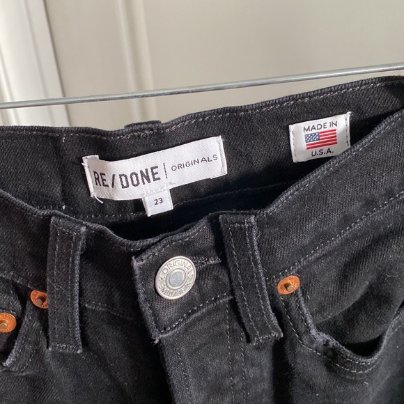 RE/DONE High Rise Ankle Crop Black Destroy Jeans Size 23 - Picture 4 of 9